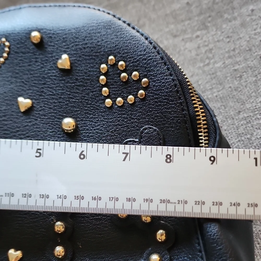 Love Moschino Black Studded Heart Backpack Gold Hardware Mini Bag OS